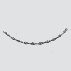 14k White Gold Bracelet with Round and Square Diamond Links