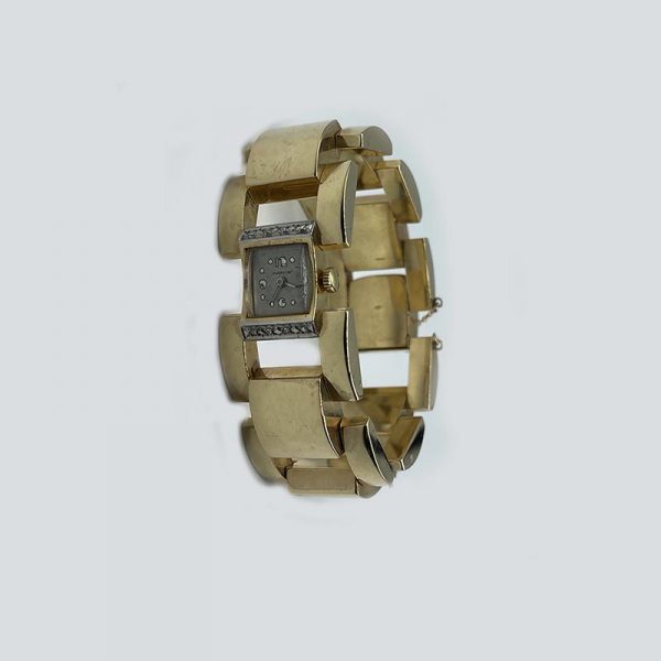 Large link bracelet watch 14K Gold Retro 1950’s