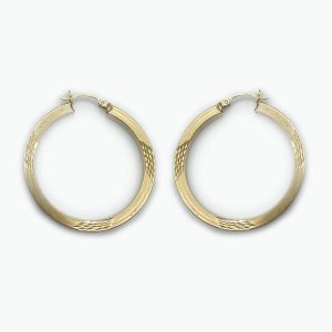 14k Gold Hoop Earrings with Feather pattern