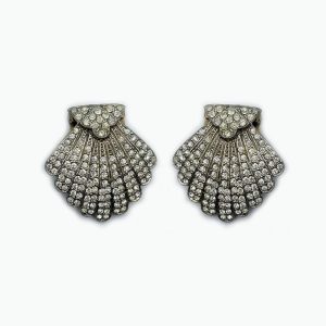 Shell Scalloped Clip Earrings with Stones
