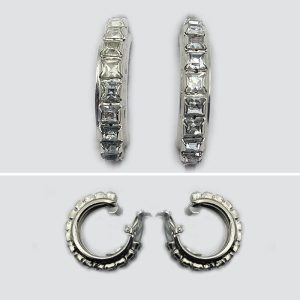 Vintage Clip Hoop Rhinestone Earrings