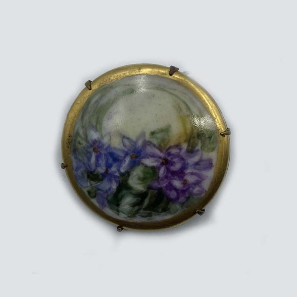 Vintage Round Clip with Watercolor Purple Flowers