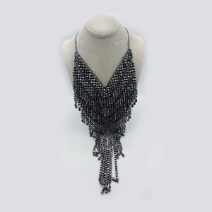 Vintage 1920s Style “Flapper” Bib Necklace with Woven Hematite