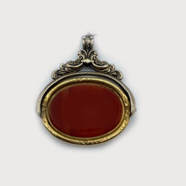 14kt Gold Victorian Agate Ornate Pendant