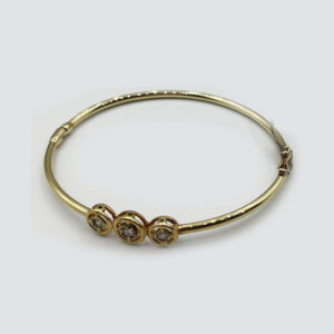14k Yellow Gold Hinged Tubular Bangle Bracelet with 3 Bead-set Diamonds