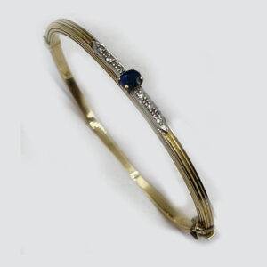 18k Yellow Gold Hinged Bangle Bracelet - Large Sapphire and Diamonds