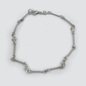 14k White Gold Rope Chain Links Bracelet with Diamonds