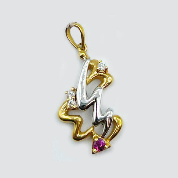 Pendant – 18K Yellow Gold Free-Form Ruby and Diamond Design