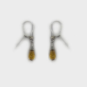 14k White Gold Yellow Stone Teardrop Earrings
