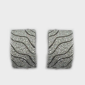 18k White Gold Curved Rectangle Earrings with Diamond "Nuggets"