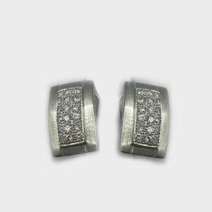 18k White Gold Rectangle Earrings Border Lined with Diamonds