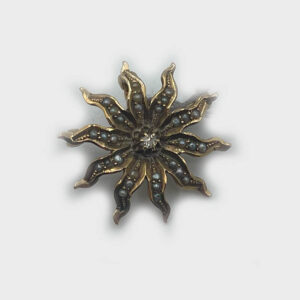 Yellow Gold Victorian Sunburst Brooch with Perals and Diamond