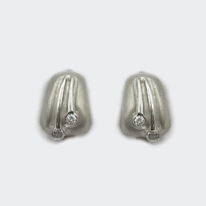 14K White Gold Scallop Earrings with Diamonds