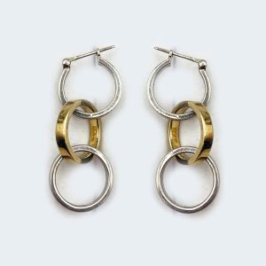 14K Gold Triple Hoop Two Tone Earrings
