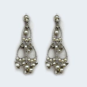 14K White Gold Chandelier "Scallop-Hoops" and Pearls