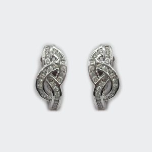 14K White Gold Pretzel Shaped Earrings with Diamonds