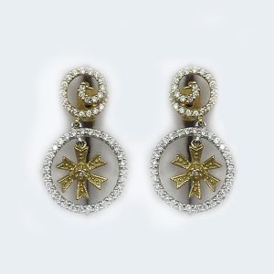 18K Gold Two Tone Swirls and Circles Earrings