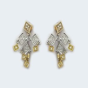 18K Tri Color Drop Earrings - Diamonds in Diamonds