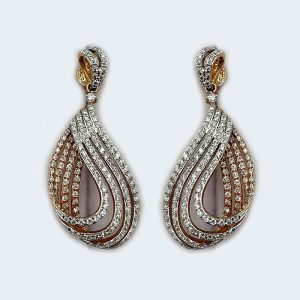 18K Triple Looped Two Tone Teardrop Lined with Diamonds
