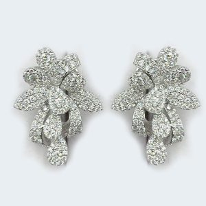 18K WHite Gold Cluster Teardrop Earrings with Diamonds