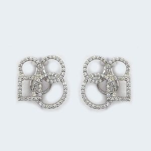 18K White Gold Circles and Square Diamond Earrings