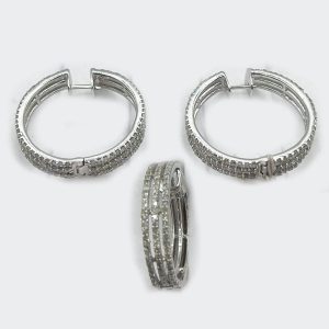 18K White Gold Triple Diamond Layer Hoop Earrings