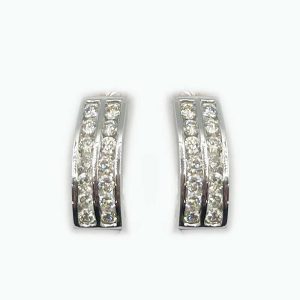 14K Double Curved Row Diamond Earrings
