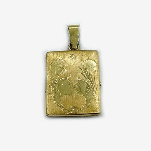 14K Gold Square Locket with Foliage