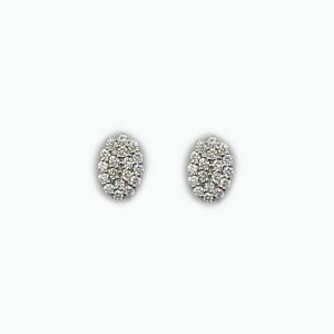 14K White Gold Cluster Diamonds Oval Earrings