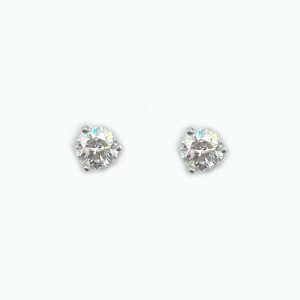 14K White Gold Diamond Stud Earrings - Round