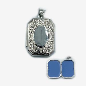 14K White Gold Rectangular Locket with Cut Edges and Foliage