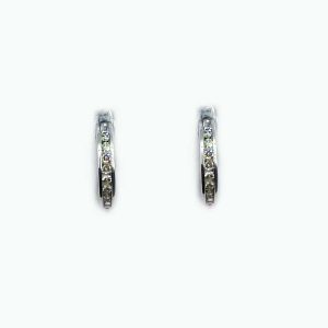 14K White Gold Small Hoop Earrings with Diamonds