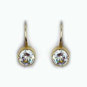 14K Yellow Gold Drop Round Diamond Earrings