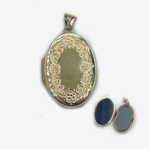 14K Yellow Gold Oval Locket with Flower Border