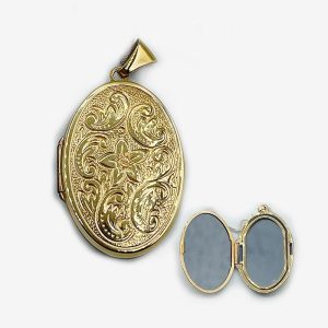 14K Yellow Gold Oval Locket with Flower and Foliage