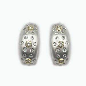 18K Gold Curved Nugget Earrings with Diamonds