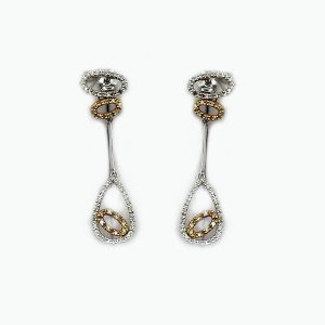 18K Two Tone Diamond Handing Earrings - Ovals and Teardrops
