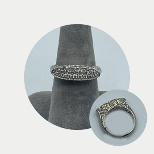18K Two Tone Elongated Ring with Diamond Clusters