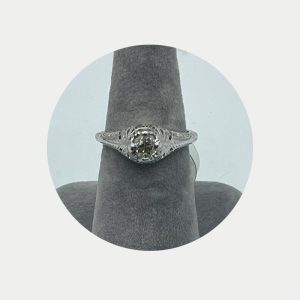 18K White Gold Eternity Ring with FOliage Etchings and Diamond