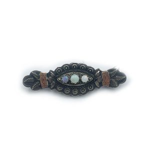 9KT Scottish Silver Brooch Pin - Flowers and Opal