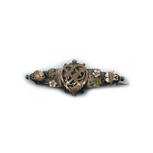 9KT Scottish Silver Brooch Pin - Heart Shield and Flowers