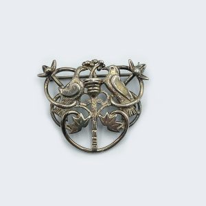 Beautiful Silver Duo Bird Brooch on Foliage