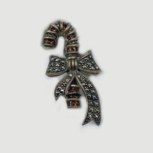 Candycane Brooch with Marcasite and Garnet