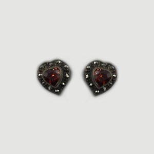 Heart Shaped Earrngs with Garnets and Marcasite