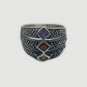 Marcasite Nugget Ring with Colorful Stones