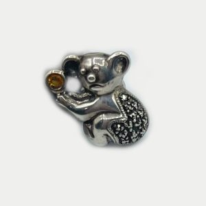 Marcasite Unhappy Bear Lapel Pin