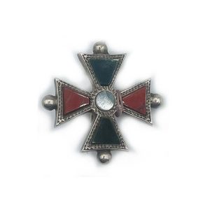 Scottish Silver Antique Agate Iron Cross Brooch Pin