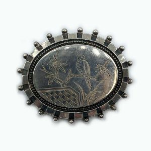 Scottish Silver Antique Pin-Brooch Victorian Bird and Flowers