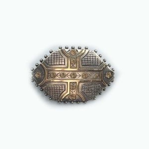 Scottish Silver Antique Pin/Brooch with Flowers and Squares
