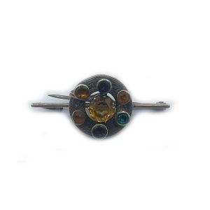 Scottish Silver Antique Pin-Brooch with Citrine/Amethyst Jewels
